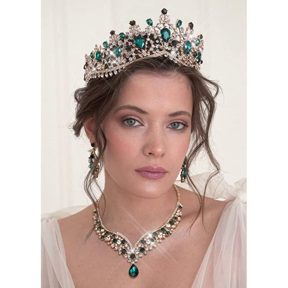 NEW Sparkling Bling Crystal Rhinestone Tiara Necklace Set: Ruby Red + FR… - Picture 8 of 16